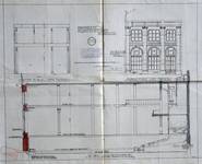 À la Mort Subite, Warmoesberg 5-7, Brussel, opstanden voorgevel en doorsnede, ASB/OW 5881 (1910)